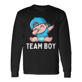 Gender Reveal Party Day Team Boy Dabbing Baby Blue Teams Long Sleeve T-Shirt - Thegiftio UK