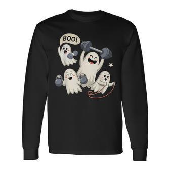 Ghost Gym Halloween Workout Fitness Weightlifting Long Sleeve T-Shirt - Thegiftio UK