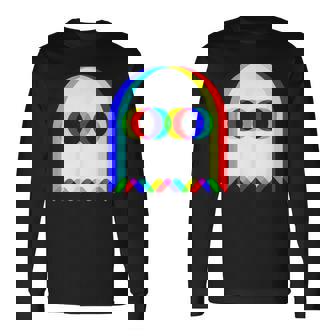 Ghost Trippy Vaporwave Halloween Techno Rave EDM Party Long Sleeve T-Shirt | Mazezy