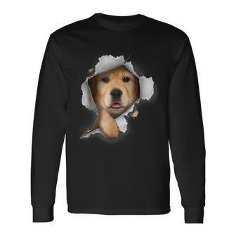 Golden Retrieve Breakout 3D Dog Lover Graphic Long Sleeve T-Shirt - Thegiftio UK
