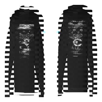 Gorilla Drawing Portrait Animal Blue Eyes Graphic Monkey Long Sleeve T-Shirt - Thegiftio