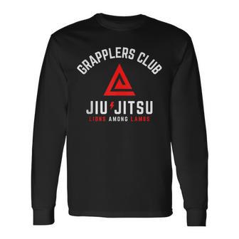 Grapplers Club Bjj Jiu Jitsu Red And Black Long Sleeve T-Shirt - Thegiftio UK