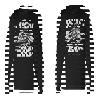 This Guy Loves Trains Railroad Lover Locomotive Conductor Long Sleeve T-Shirt - Thegiftio