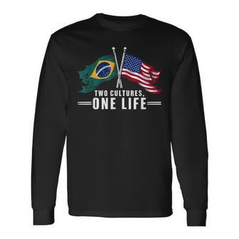 Half Brazilian Half American Usa Flag Brazil America Long Sleeve T-Shirt | Mazezy