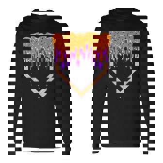 Halloween Baseball Home Plate Drip Baseball Lifestyle Boys Long Sleeve T-Shirt | Mazezy