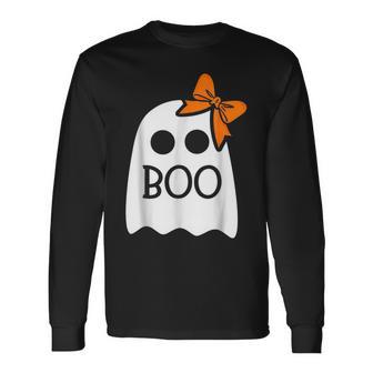 Halloween Ghost Boo With Bow Long Sleeve T-Shirt - Thegiftio UK