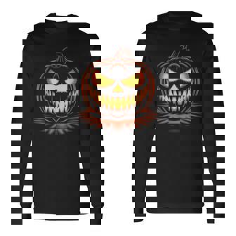 Halloween Scary Jack O Lantern Spooky Pumpkin Ns Boys Long Sleeve T-Shirt - Monsterry