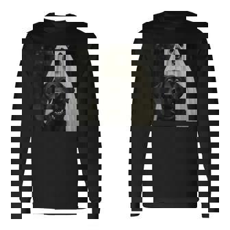 Halloween Selfie Black Lab With Bear Ghost Costume Meme Long Sleeve T-Shirt - Thegiftio