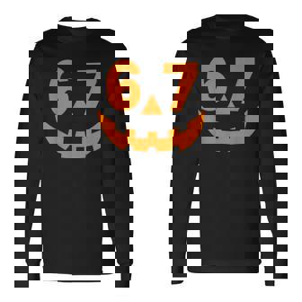 Halloween Six Seven 6 7 Meme Jack O Lantern 6-7 Pumpkin Face Long Sleeve T-Shirt | Mazezy