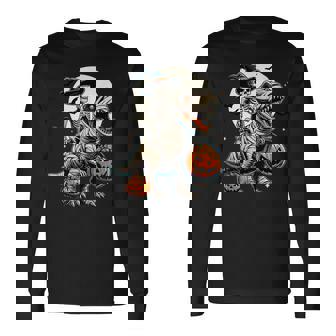 Halloween Skeleton Riding Mummy Dinosaur Pumpkin Long Sleeve T-Shirt - Thegiftio