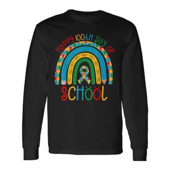 Happy 100Th Days Of School Autism Puzzle Ribbon Awareness Long Sleeve T-Shirt - Thegiftio UK