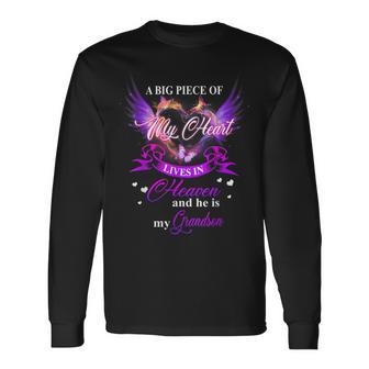 My Heart Lives In Heaven And He Is My Grandson Remember Love Long Sleeve T-Shirt - Thegiftio