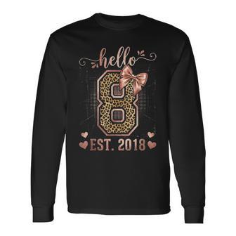 Hello Eight Est 2018 8Th Birthday Coquette 8 Year Leopard Long Sleeve T-Shirt - Seseable