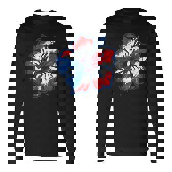 Hibiscus Puerto Rico Flag Boricua Long Sleeve T-Shirt | Seseable FR