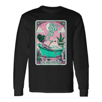 The High PriestEss Retro Skeleton Cannabis Weed Tarot Card Long Sleeve T-Shirt - Thegiftio UK