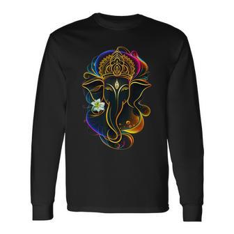 Hindu Ganesha Puja Elephant God India Meditation Yoga Murti Long Sleeve T-Shirt - Thegiftio UK