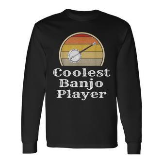Homme Coolest Banjo Player Instrument De Musique Rétro Motif Herbe Bleue T-shirt à manches longues - Cadeauxyz