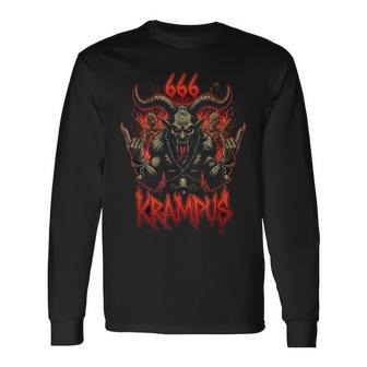 Horror Dämon Teufel Frau Kramperl Outfit Mask Krampus 666 Camiseta de manga larga - Regaloses