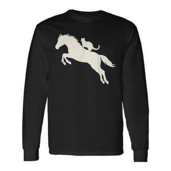 Horseback Riding Cat Silhouette For Animal Lovers Cat Long Sleeve T-Shirt - Thegiftio