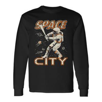 Graphic Houston Last Name Pride Vintage Costume Space City Long Sleeve T-Shirt | Mazezy