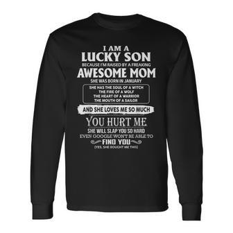 I'm A Lucky Son Of Awesome Mom She Was Born In January Long Sleeve T-Shirt | Mazezy