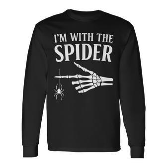 I’M With The Spider Halloween Skeleton Hand Long Sleeve T-Shirt - Monsterry