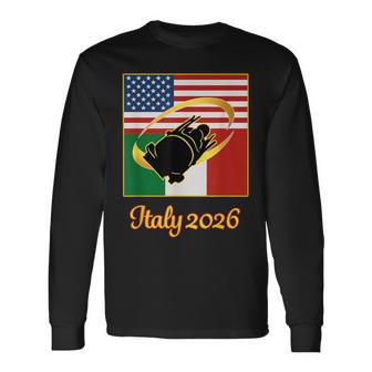 Italy 2026 Bobsled 2026 Usa Italy Flags Winter Sports Long Sleeve T-Shirt - Monsterry