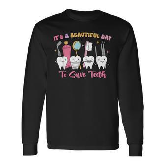 It's A Beautiful Day To Save Th Dentists Retro Long Sleeve T-Shirt - Thegiftio UK