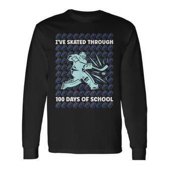I've Skated Through 100 Days Of School Ice Hockey 100Th Day Long Sleeve T-Shirt - Thegiftio UK