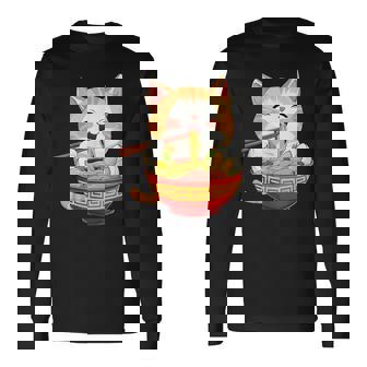 Japan Cat Eating Ramen Noodle – Kawaii Anime Style Long Sleeve T-Shirt | Seseable CA