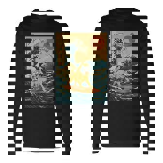 Japanese Pug Surfing Wave Great Wave Japan Long Sleeve T-Shirt - Monsterry