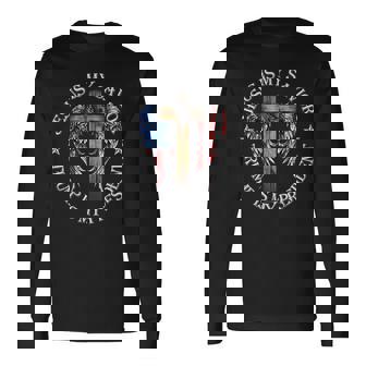 Jesus Is My Savior Trump Is My President 2024 Usa Flag Cross Long Sleeve T-Shirt - Thegiftio