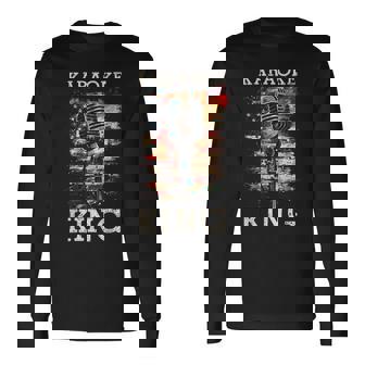 Karaoke King Singer Vintage Microphone Us Flag Singing Long Sleeve T-Shirt - Thegiftio