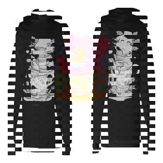 Kawaii Axolotl Teacup Ramen Anime Aesthetic Long Sleeve T-Shirt - Thegiftio