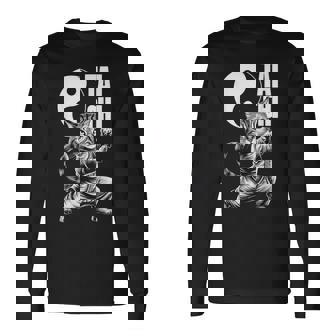 Kawaii Cat Demonstrating Tai Chi Martial Arts Yin & Yang Small Black Long Sleeve T-Shirt - Thegiftio