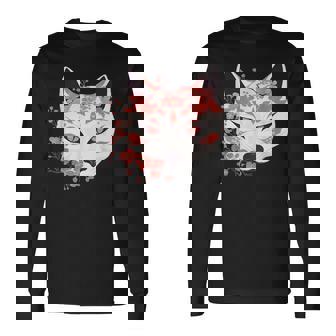Kawaii Kitsune Masque De Renard Japonais En Fleurs De Cerisier T-shirt à manches longues - Cadeauxyz