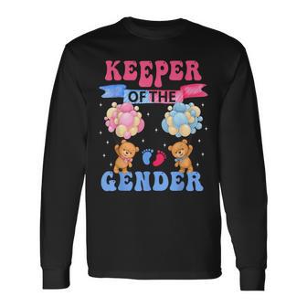 Keeper Of The Gender Reveal Cute Bear Balloons Pink Or Blue Long Sleeve T-Shirt - Seseable