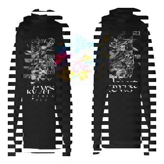 Key West Beach Florida Turtle Flowers Surfer Souvenir Long Sleeve T-Shirt - Thegiftio