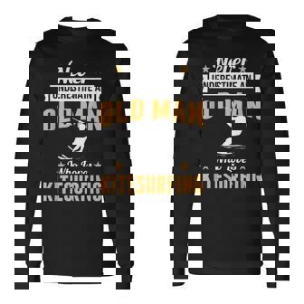Kitesurfer Old Man Kitesurfing Board For Grandpa Long Sleeve T-Shirt | Mazezy