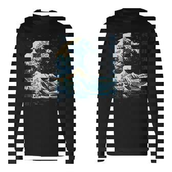 La Gran Ola De Kanagawa Arte Japonés Mar Océano Ola Camiseta de manga larga - Regaloses