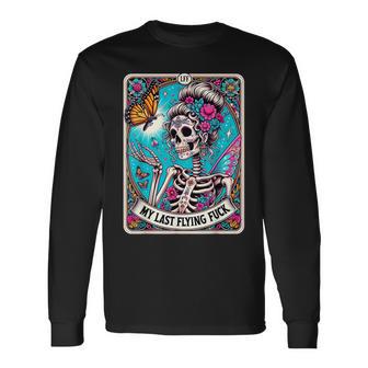 My Last Flying Sayings Skeleton Retro 70S Tarot Card Long Sleeve T-Shirt - Thegiftio UK