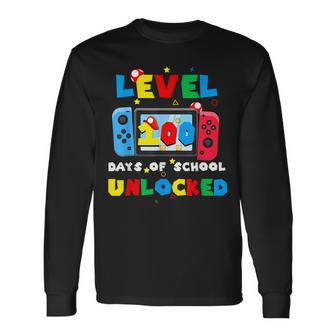 Level 100 Days Of School Unlocked Video Games Boys Gamer Long Sleeve T-Shirt - Thegiftio UK