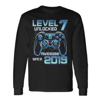 Level 7 Unlocked Video Game Party 7Th Birthday Gamer Boys Long Sleeve T-Shirt - Seseable