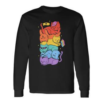 Lgbt Lesbiana Gay Orgullo Csd Bandera Del Arco Iris Gatos Camiseta de manga larga - Regaloses