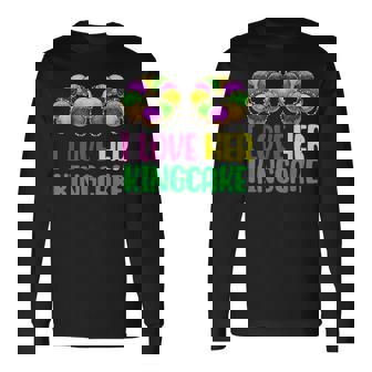 I Love Her Kingcake Mardi Gras Matching Couple Boyfriend Long Sleeve T-Shirt - Thegiftio