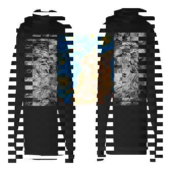 Maine Coon Cat Starry Night Painting Long Sleeve T-Shirt - Thegiftio