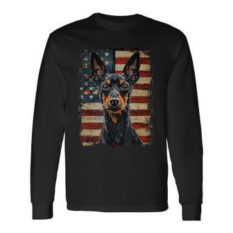 Manchester Terrier American Flag Long Sleeve T-Shirt - Thegiftio UK
