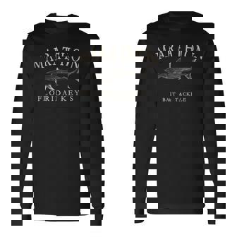 Marathon Florida Keys Shark Retro Arched Antique White Long Sleeve T-Shirt - Monsterry