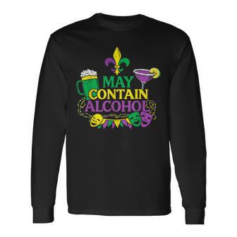 Mardi Gras Carnival May Contain Alcohol Drinking Party Long Sleeve T-Shirt | Mazezy