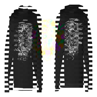 Mardi Gras Costume Sugar Skull Cat Carnival New Orleans Long Sleeve T-Shirt | Seseable FR